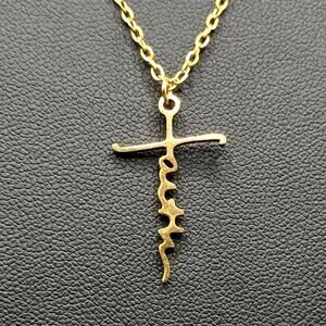 Gold Plated Necklace w/ Small Faith Cross Pendant Anniversary Birthday Gift